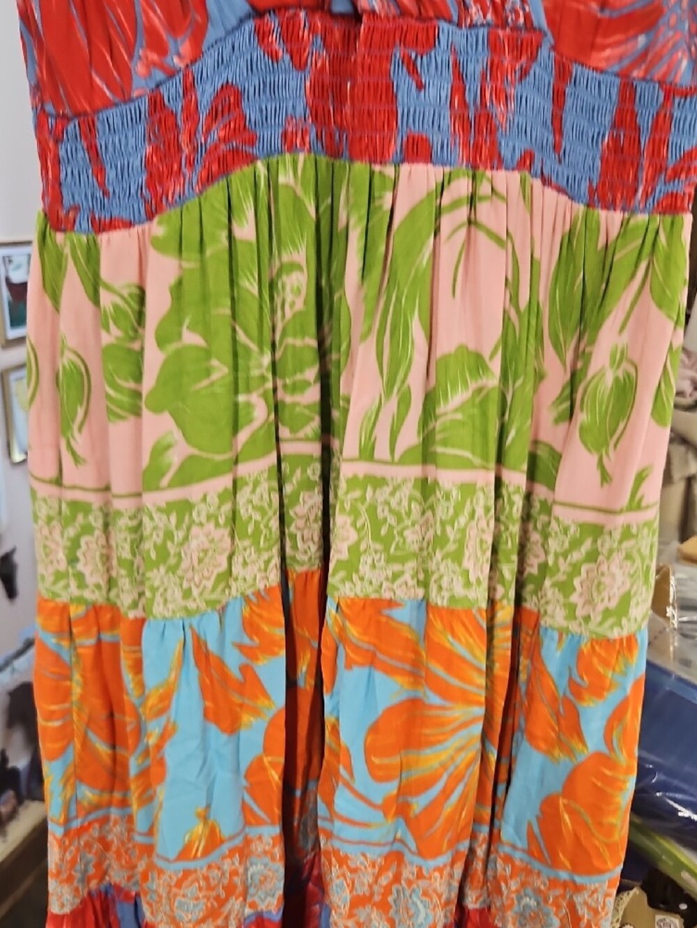 Bright Multi-Panel Floral Maxi Dress - Sleeveless Wrap - Picture 5 of 10